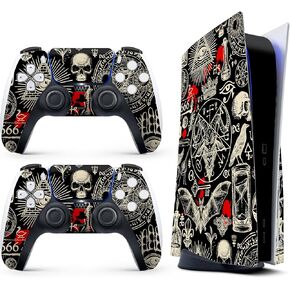 HK Studio Gothic Art Decal Sticker Skin Specific Cover for Both PS5 Disc Edition and Digital Edition - Waterproof, No Bubble, Including 2 Controller Skins and Console Skin