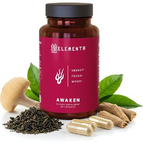 ELEMENTA Awaken Brain Supplements for Memory, Focus, and Energy – Lion’s Mane, Panax Ginseng, Green Tea Caffeine, & Taurine | Brain Focus and Energy Support for Adults (90 Capsules)