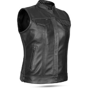 Leatherick Women's Cowhide Leather Vests – with Side Zippers & Paisley Lining Red Heart Stitching
