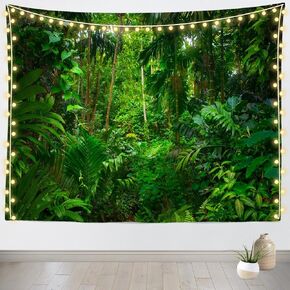 Loccor Jungle Forest Tapestry - 80''x60 '' Summerforest Rainforest Green Trees Grey Clainery Wall المعلقة لغرفة المعيشة في المنزل ديكور فني