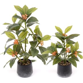 Gresorth 2 Pack Artificial Potted Plants with Flowers Fake Greenery Bonsai Decoration Realistic Landscape Display for Home Office Shop Livingroom - 12.6 Inch