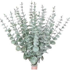 24pcs Artificial Eucalyptus Stems with Frosted Leaves, 14.6in Faux Greenery for Wedding Centerpieces, Farmhouse Decor, Spring & Easter Arrangements, Bulk Artificial Greenery for DIY Crafts