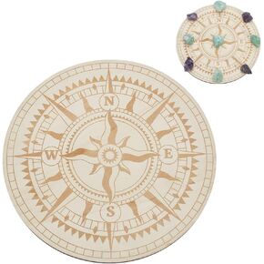 BEUNITONE Wood Compass Crystal Grid 9.8'' Wooden Crystal Grid Board Round Sacred Geometry Grids Board Crystal Grid Plate Wooden Boards for Decor Wooden Art Symbol Home Space Decor