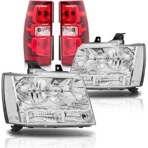 مجموعة مصباح Chrome Amber متوافق مع 2007 2008 2009 2008 2010 2012 2013 Chevy Avalanche + 2007-2014 Suburban 1500 2500 + 2007-2014 Tahoe