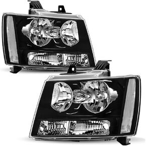 جمعية المصابيح الأمامية لعام 2007 2008 2009 2010 2010 2012 2013 Chevy Tahoe Avalanche Suburban 1500/2500 استبدال المصابيح الأمامية ، Side Black Housing Side