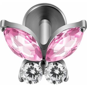 16g G23 Titanium Butterfly Tiny Opal CZ Flat Back Labret Stud Piercing Cartilage Tragus Conch Helix Stud Earrings Lip Monroe for Women or Men