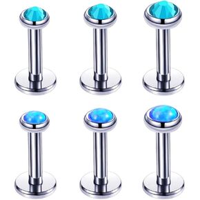6pc 6/8/10/12mm Steel Bar 3/4/5mm Opal & Crystal Monroe Labret Internally Threaded Lip Stud Ear Universal Piercing Jewelry