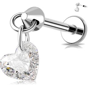 MeIighting Titanium G23 Threadless Earring 16G Dangle Flat Back Earring Threadless Push in Cartilage Earring 6/8 mm Tragus Helix Piercing Jewelry Clear CZ Labret Ring