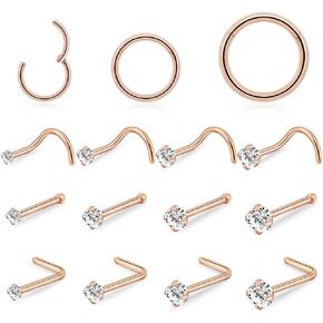 intera Hypoallergenic 20G 18G Nose Rings Stud for Women Men Surgical Steel Nose Piercing Jewelry Gold Silver Rose Gold Nose Earrings