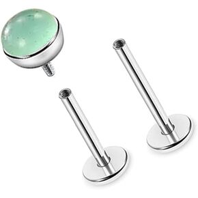 16G Titanium Green Aventurine Plat Flat Back Stud أقراط ، G23 G23 الأحجار الكريمة المسمار الخلفية ليلت الحلزون ، مجوهرات غضروف Tragus للنساء ، برج الحمل الحمل