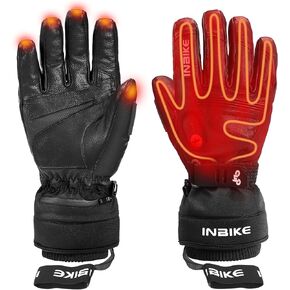 KUTOOK Heated Gloves with 7.4V Battery 22.2WH Made of Goatskin Leather for Motorcycle Skiing Snowboarding Works up to 2.5-5 Hours