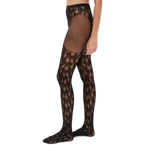 Wolford Floral Lace Suspender Tights for Women 20 Denier Sheer Pantyhose Feminine Floral Garter Belt Effect Soft Waistband