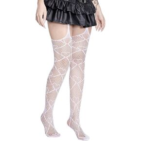 Women's Heart Print Lace Tights, Lace Stockings, High Waist Lace Leggings, Suspender Pantyhose