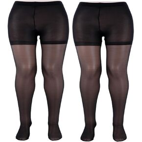 2 Pairs Plus Size Sheer Tights for Women, Plus Size Stockings 20D Control Top Pantyhose with Reinforced Toes Ultra Thin High Waist Black Pantyhose Stockings