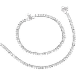خلخ الكستان الهندي الفضي للنساء - مجموعة Payal Crystal Jhanjara المؤكسدة