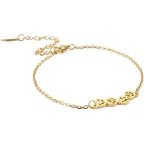 Cute Pawprint Anklet for Women Pet Cat Dog Paw Summer Beach Charm Adjustable Foot Ankle Bracelet Waterproof Gold Plated Stainless Steel Link Infinity Birthday Vacation Jewelry Gift for Mom Girlfriend