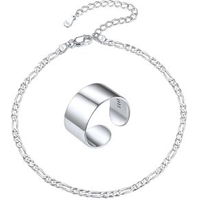 ChicSilver 925 Sterling Silver Toe Ring and Anklet Jewelry Set for Women, Dainty Hypoallergenic Ankle Bracelet and Toe Ring for Beach Party(with Gift Box)