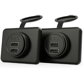 Panel Type C 12V USB Car Charger Outlet, DAMAVO12V Cigarette Lighter Socket for Car USB Port Bus RV Boat Automotive Marine ATV Truck Golf Cart (A+A Port- 2 PCS)