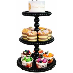 3 طبقة تقدم صينية ， موقف كب كيك الخشب ， 3 Tier Cupcake Stand ， حامل صينية متدرج ， حامل صينية خشبية مناسبة لحفلات الزفاف/أعياد الميلاد/عشاء ， （أسود）.