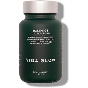 Vida Glow Radiance Supplement Capsules - Anti Aging Supplement - Targeting Dark Spots, Uneven Skin Tone, Redness Relief - Promotes Glowing Skin | 30 Servings