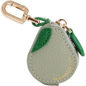 Leather Pear Coin Purse, Mini Key Chain Wallet with AirTag Holder, Green