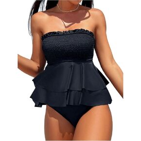 SweatyRocks Women's Ruffle Strapless High Waisted Bikini Sets 2 Piece Bathing Suit Bandeau Swimsuit
