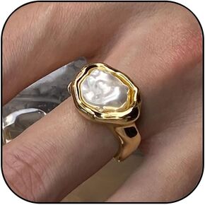 Baroque Pearl Ring for Women Gold Pearl Statement Ring Adjustable Open Pearl Finger Ring Chunky Irregular Pearl Rings Fashion Wedding Jewelry for Women