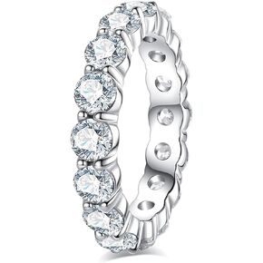 Cubic Zirconia Eternity Band,5A Grade D Color Lab Greated Diamond Triple Row/Round Cut/Cushion Cut/Emerald Cut，925 Sterling Silver CZ Wedding Band Eternity Ring