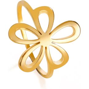 TEAMER Filigree Flower Ring Stainless Steel Elegant Bohemian Finger Ring Wedding Band Ring Exquisite Jewelry for Women