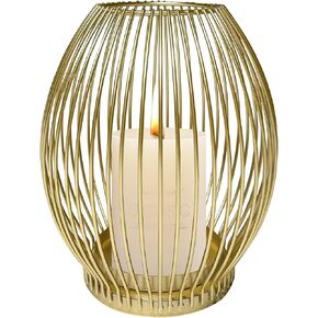 Large Metal Gold Candle Holder, Decorative Candle Holders for Pillar Candles, Outdoor Lanterns for Patio, Hurrican Candle Holder for Table Centerpiece,Cupboard Bookshelf Decor