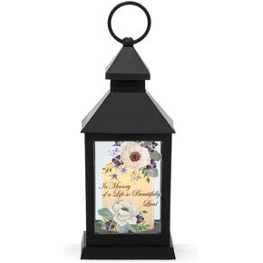 Napco Imports LED Decorative Home or Garden 9.5 x 4 Inch Memorial Flameless Candle Lantern Black Walk Beside Us