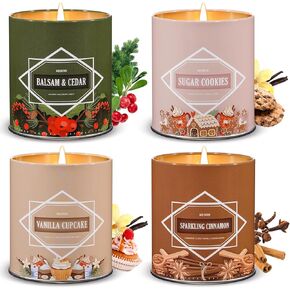 Scented Candle Set, Winter Scented Candles for Home, Holiday Candle Gifts for Women Men, 4 Pack 36oz Soy Candles, Winter Scents of Balsam Cedar/Sugar Cookies/Vanilla Cupcake/Sparkling Cinnamon