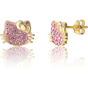 Sanrio Hello Kitty Womens Rose Crystal Stud أقراط - 18kt فلاش مطلي بالولاية الاسترليني Silver Hello Kitty ترخيص رسمي