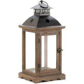Zingz & Thingz Monticello Wooden Hanging Candle Lantern, Decorative Light Home Decor, 18.5" Tall, Weathered Wood Finish