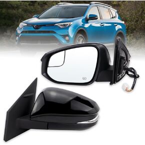 Left Driver side Door Mirror Compatible With 2016 2017 2018 Toyota RAV4 With Power Glass Manual Folding Black Replace#879400R210 TO1320345(3 Pins)