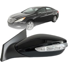Right Passenger Side Door Mirror Black (7 Pins) Fits For Hyundai Sonata 2011-2014 With Power Glass Manual Folding Heated Turn Signal Replace for HY1321168 87620-3Q110