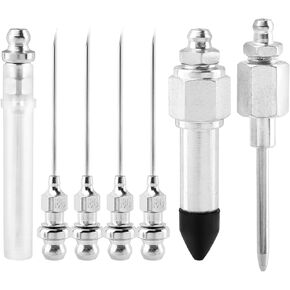 Saycker 7Pcs Grease Needle Nozzle Kit,Grease Gun Needle Accessory Set,Including 5 Grease Needle Nozzles,1 Grease Needle Dispenser,1 Rubber Nipple Adapter Grease Injector,for Lubricating