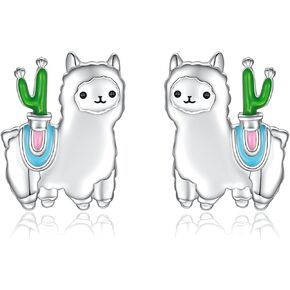 أقراط مسمار الحيوانات الفضية الفضية: S925 Hypoallergenic لطيف Koala Bear Cat Llama Bunny Cow أقراط للنساء Koala Action أقراط المجوهرات المجوهرات