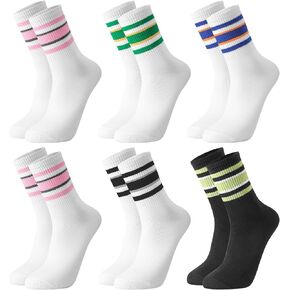 Jspupifip 6 Pair Retro Striped Socks for Women Vintage Crew Soft Comfortable Fashionable Casual Vintage Crew Calf Tube Sock