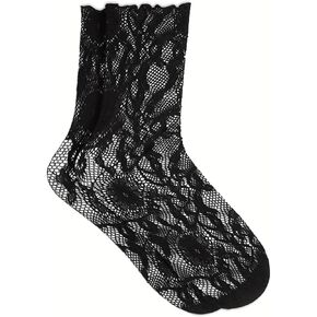 Franco Sarto 1PK Women's Floral Net Anklet Socks 1 Pair Black Floral