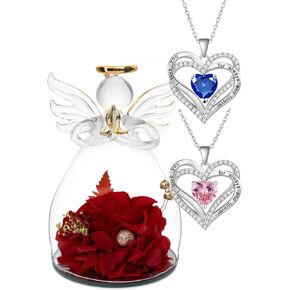 Birthday Gifts for Women, Preserved Long-Lasting Real Flowers Rose Gifts in Glass Angel Figurines, Angel Rose Gift for Mom,Anniversary Wedding Christmas, Thanksgiving Day Gift for Her (White)