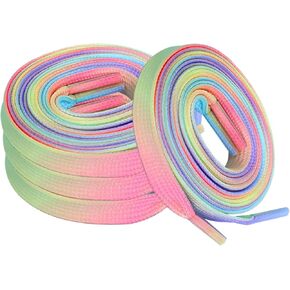 4 Pairs Rainbow Shoelaces, Gradient Colorful Shoe Laces for Adults & Kids,Flat Laces for Sneakers, Casual Shoes