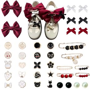 38 Pcs Shoe Charms for Sneakers Satin Bow Sneaker Charm for Shoe Lace with Bows/Jewelry/Pins/Clips Shoelace DIY Charms Decoration for Women (White)