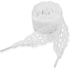 Ouligay 2 Pairs 3CM Wide Lace Shoelaces White Shoe Laces for Sneakers Fancy Hollow Flat Lace 47 Inch Long Shoe Strings White Shoestring for Women Girls Adult