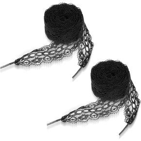 Ouligay 2 Pairs 3cm Wide Lace Shoelaces Black Shoe Laces for Sneakers Fancy Hollow Flat Lace 47 Inch Long Shoe Strings White Shoestring for Women Girls Adult