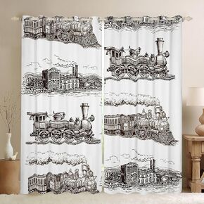 Manfei Train Window Curtains Retro Steam Locomotive Train Window Drapes for Kids Boys Adults Room Decor, Vintage Train Window Treatments Grommet Top 2 Panel Set Bedroom Curtains, 38Wx45L inch