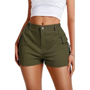 ELLEVEN High-Stretch Women’s Cargo Shorts, Y2K Mini, High Waisted, Slim-Fitted Cut Off Shorts with Pockets