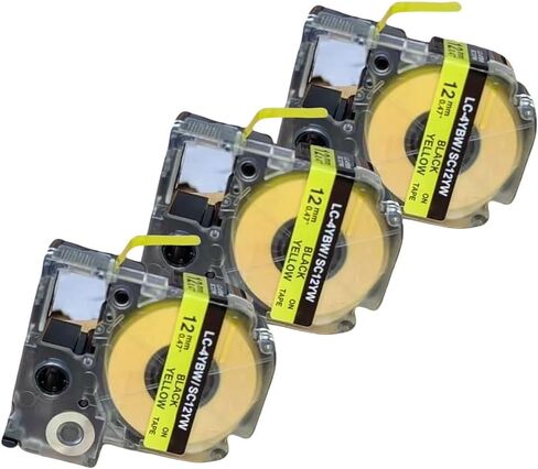 3 عبوات سوداء على صفراء بديلة لشريط الملصقات LC-4YBW LC-4YBW SC12YW 1/2 بوصة (12 مم) خراطيش شريط الملصقات القابلة لإعادة التعبئة لصانع الملصقات Epson Labe Works LW300 LW400 LW600P LW700 in Kuwait