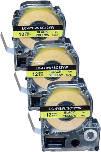 3 عبوات سوداء على صفراء بديلة لشريط الملصقات LC-4YBW LC-4YBW SC12YW 1/2 بوصة (12 مم) خراطيش شريط الملصقات القابلة لإعادة التعبئة لصانع الملصقات Epson Labe Works LW300 LW400 LW600P LW700 in Kuwait