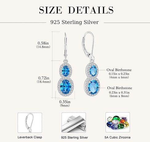 925 Sterling Silver 5A Zirconia Zirconia birthstone Infinity Dangle Drop أقراط Leverback للنساء للنساء الهدايا عيد ميلاد عيد الميلاد لها in Kuwait